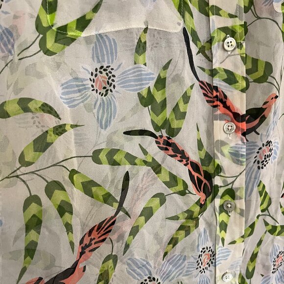 EQUIPMENT Femme Sheer Bird and Leaves Sleeveless Silk Top | L - Picture 3 of 6